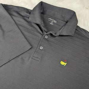 Masters Tech Polo Shirt Men Medium Black Striped Short Sleeve Golf Top